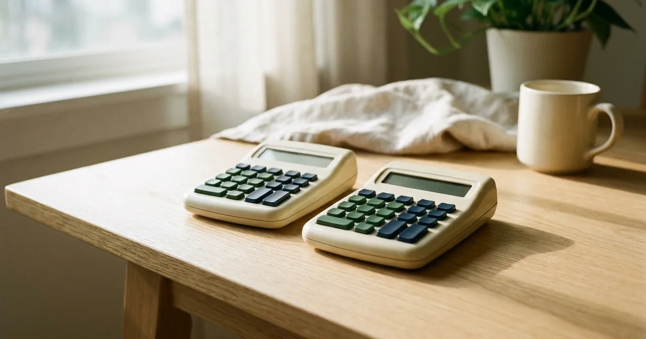 Deux calculatrices identiques posées côte à côte sur un bureau clair.
